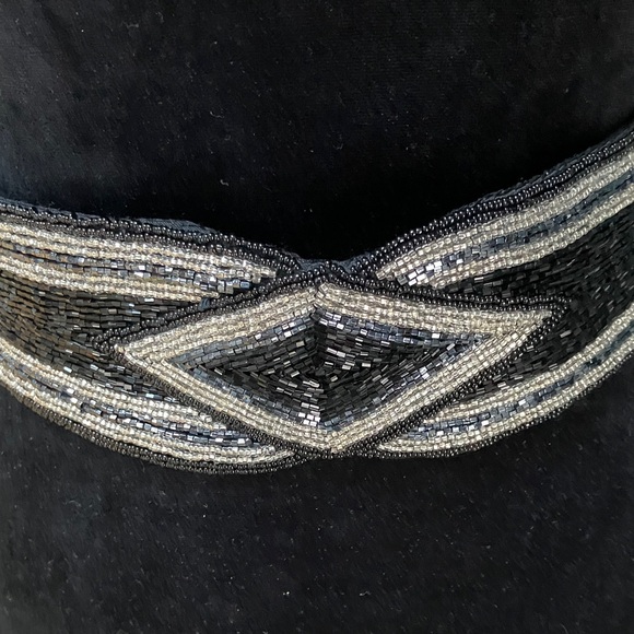 Carla Marchi Accessories - Vintage Carla Marchi Black and Silver Beaded Stretch Belt Art Deco Cinch Waist